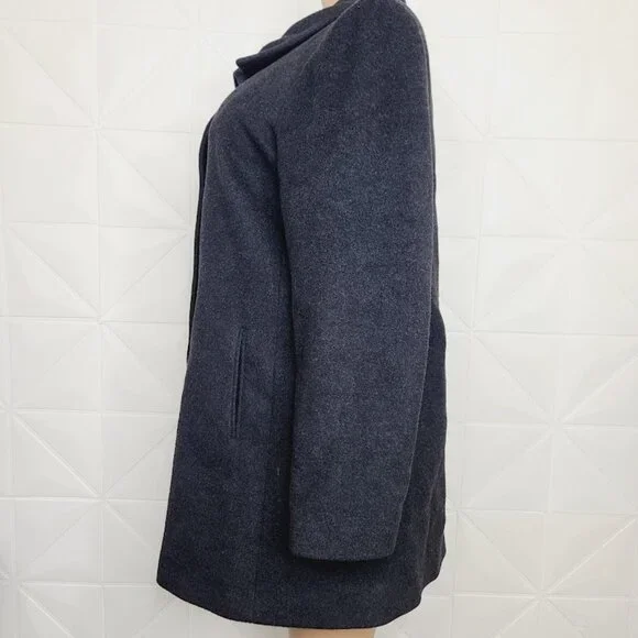 Fleurette Women's Black Wool Blend Long Button-Front Pea Coat Size 14